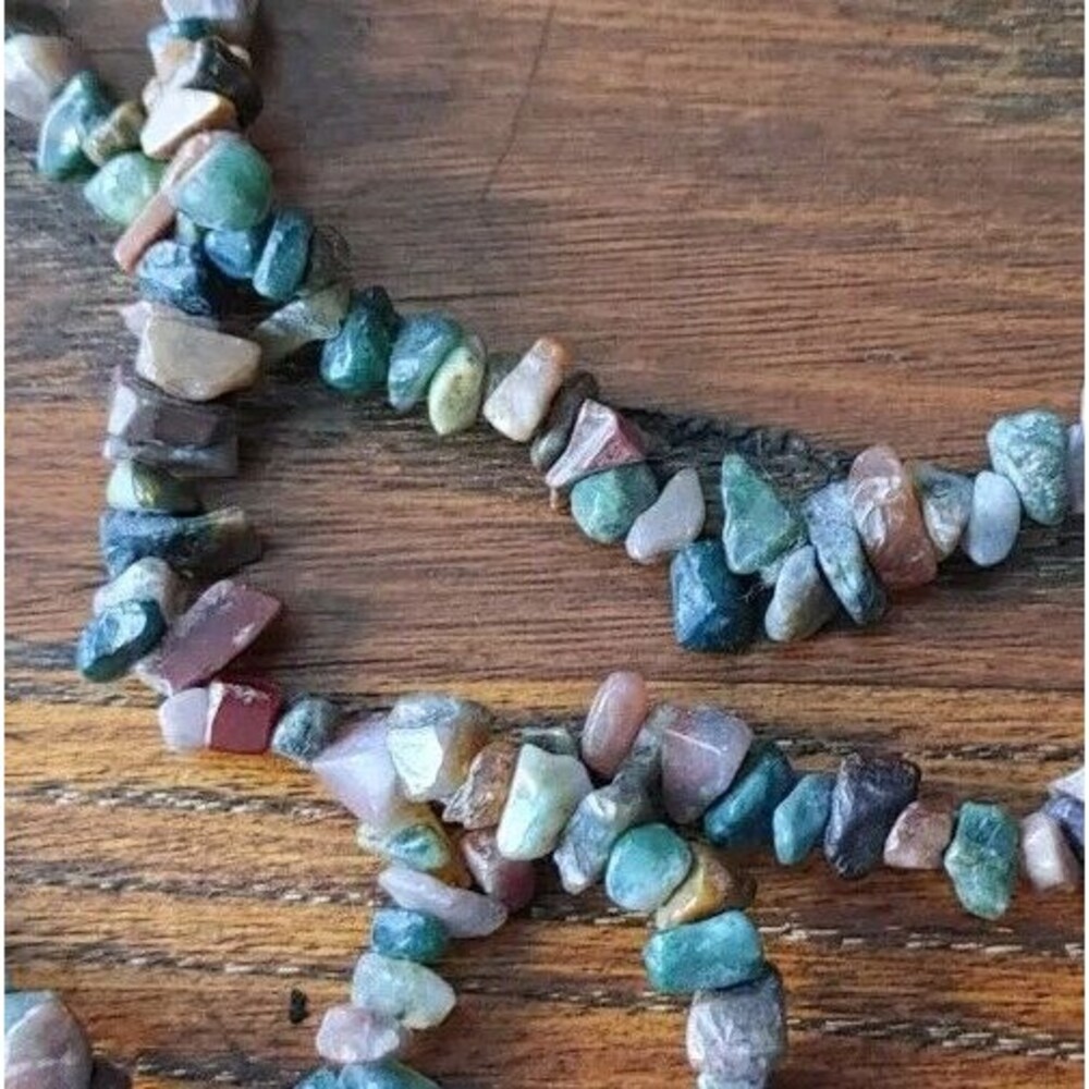 Polished Stone Chip Necklace Mixed Variety 16" Drop No Clasp